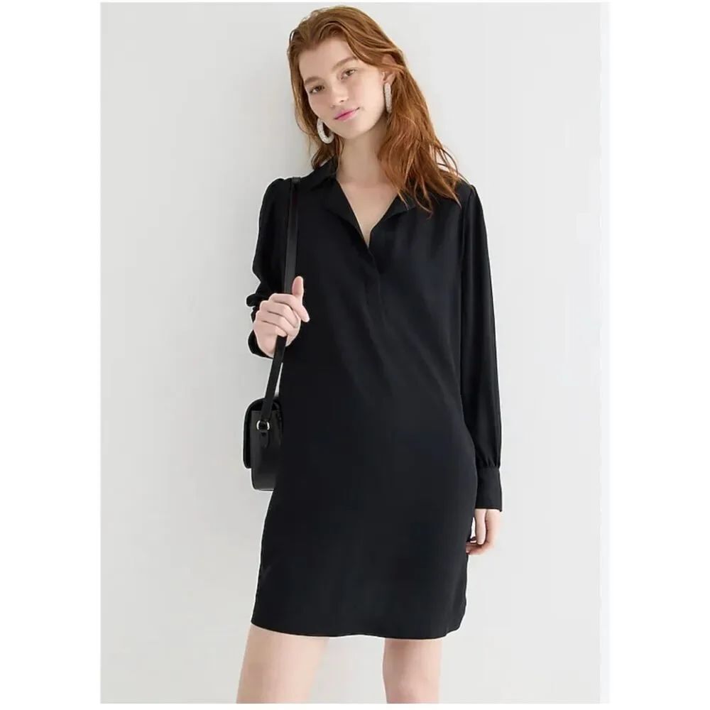 J Crew long sleeve crepe shift shirt dress sz Small